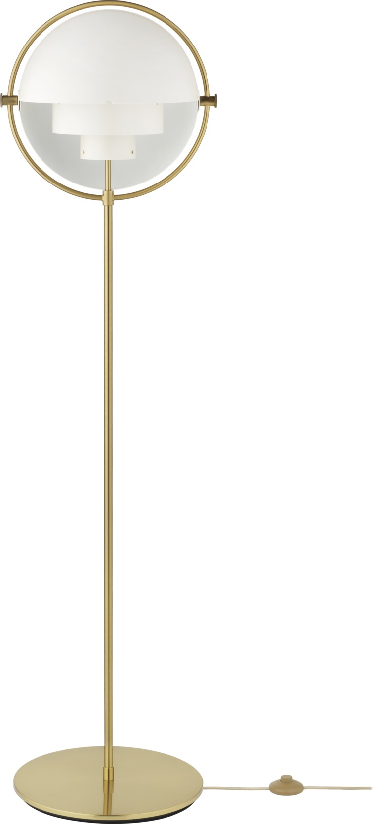 Multi-Lite Stehleuchte von Gubi in Weiß und Messing: Moderne Stehlampe für Wohnzimmer und Schlafzimmer.