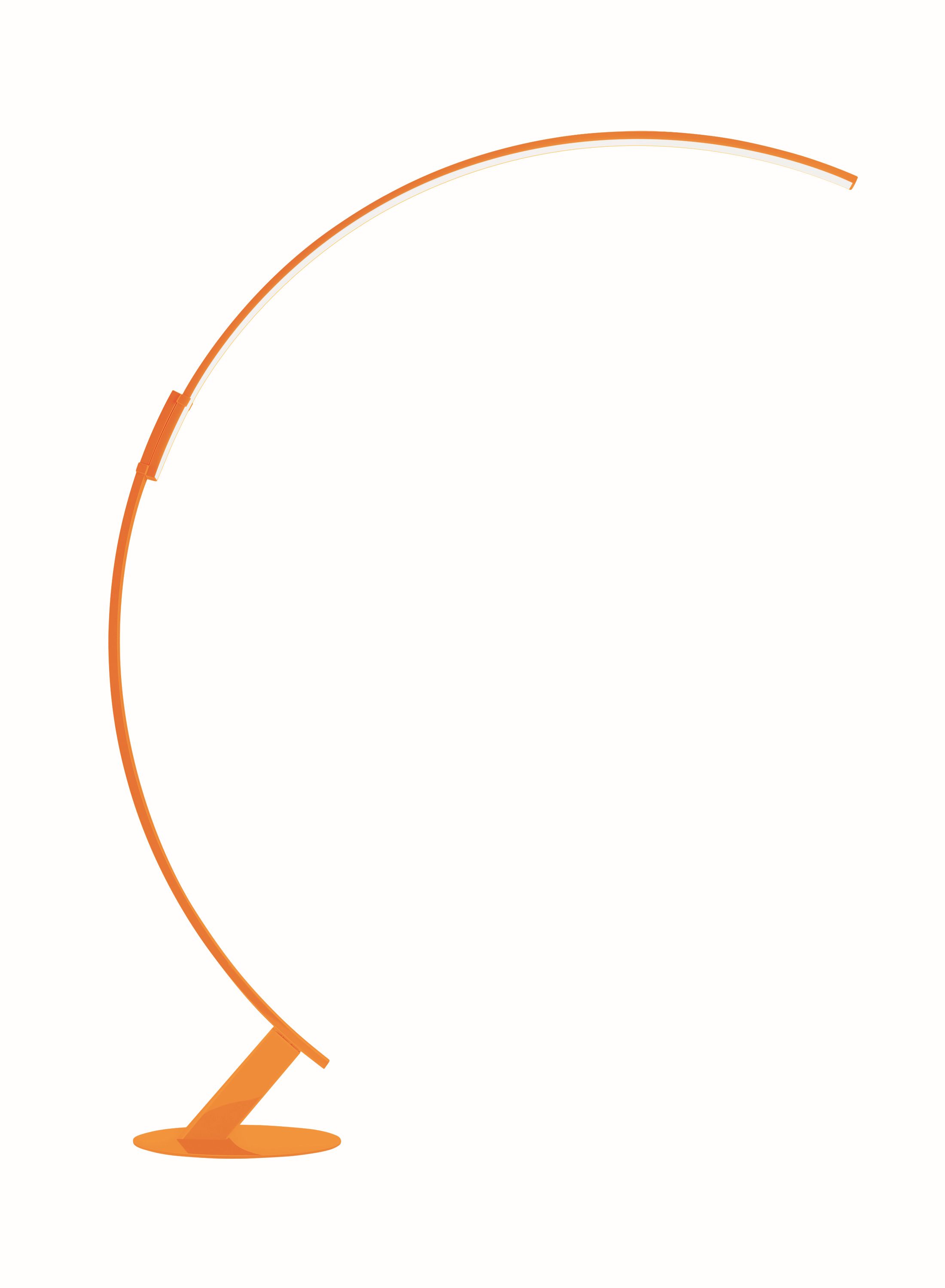 Kyudo Stehleuchte in Orange: Moderne Bogenlampe für Wohnzimmer und Büro, stimmungsvolle Beleuchtung.