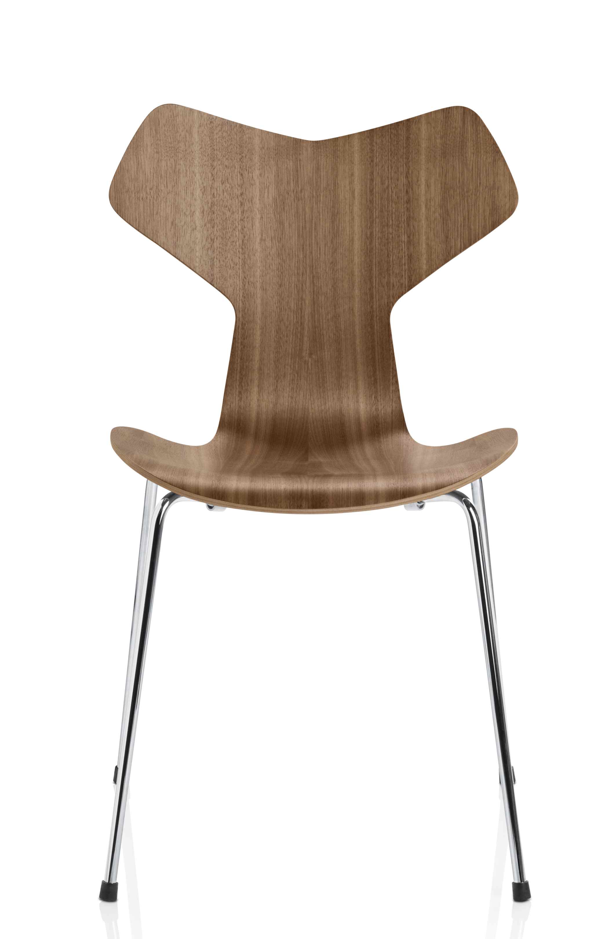 Grand Prix Stuhl von Fritz Hansen, Holzstuhl mit verchromten Stahlbeinen, modernes Design für Esszimmer und Büro.