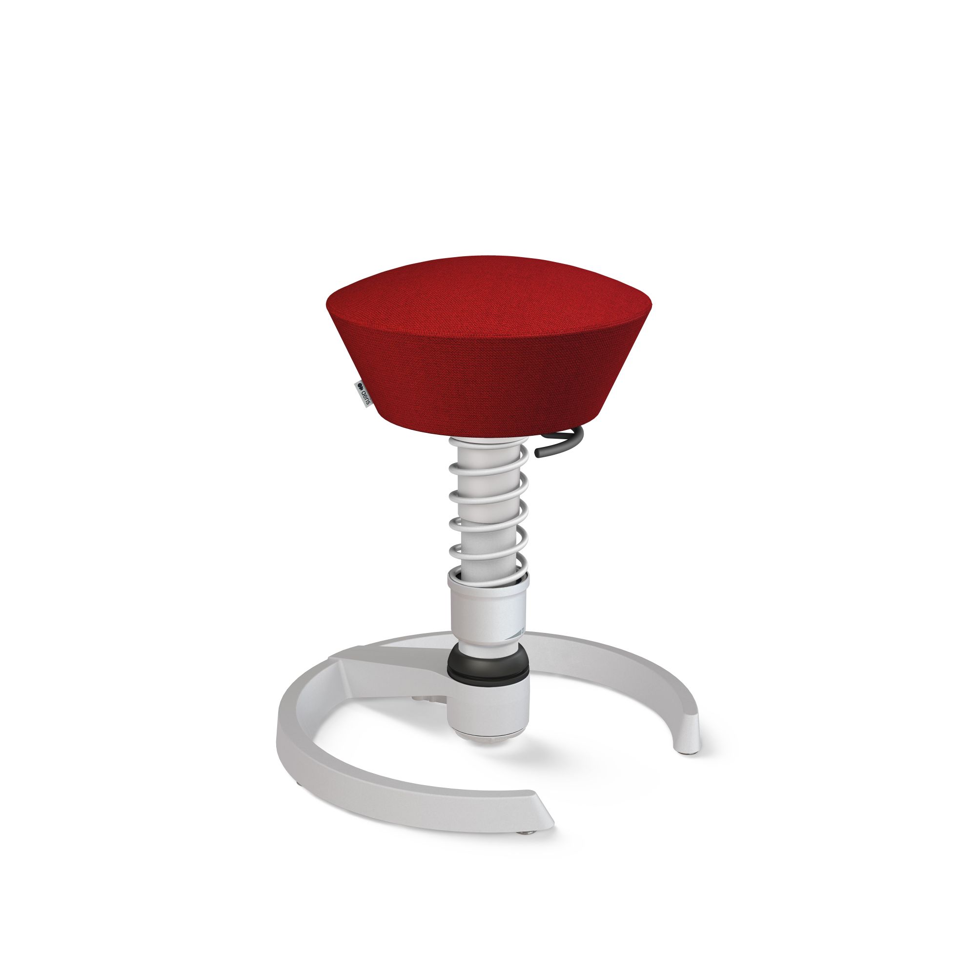 Roter Aeris Swopper Bürostuhl mit Federbein und weißem Fußkreuz, ergonomischer Hocker für dynamisches Sitzen.