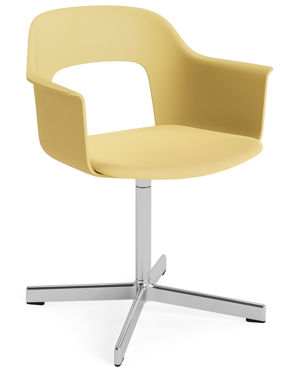 Gelber Hay Layout Armchair 233 Armlehnstuhl mit Drehfuß aus Chrom, moderner Bürostuhl für Arbeitszimmer.