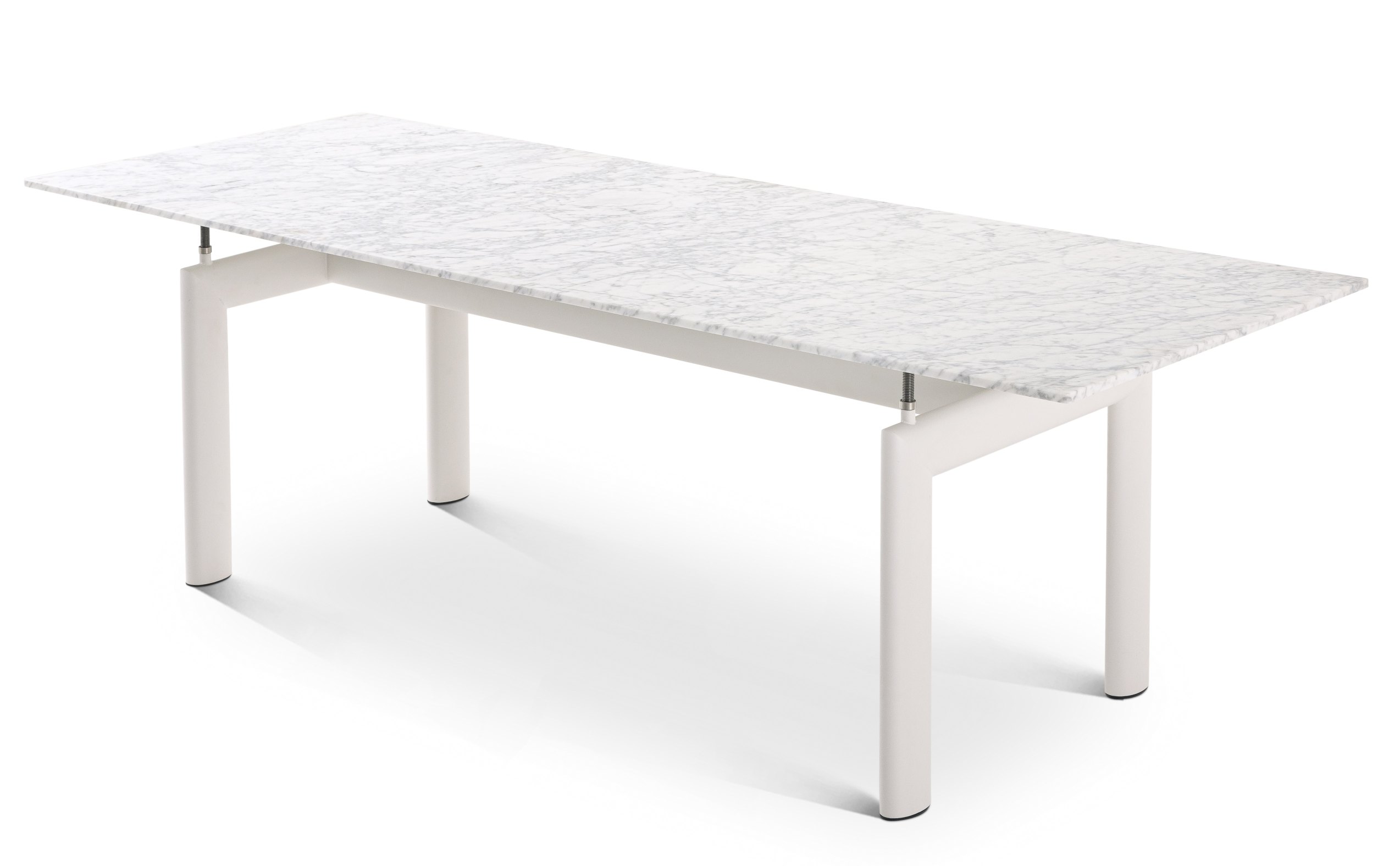 Cassina Tube D´avion Esstisch Outdoor mit weißem Gestell und Marmorplatte. Gartentisch für den Außenbereich.