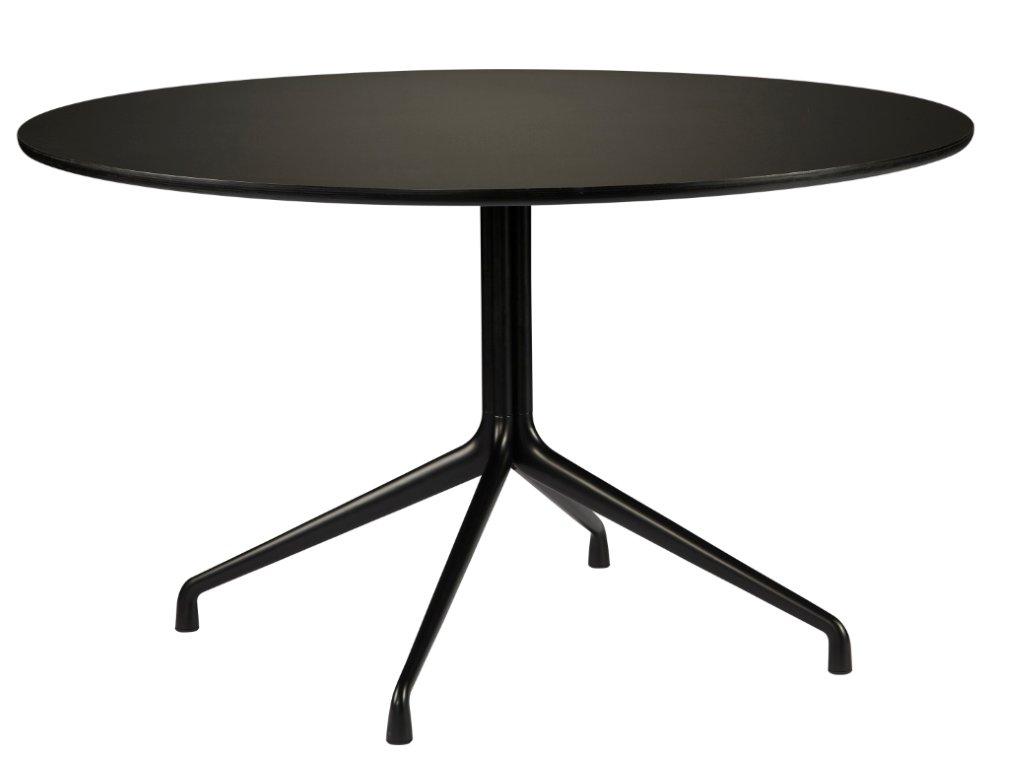 Schwarzer, runder About A Table AAT Tisch von Hay mit filigranem, dreibeinigem Untergestell.