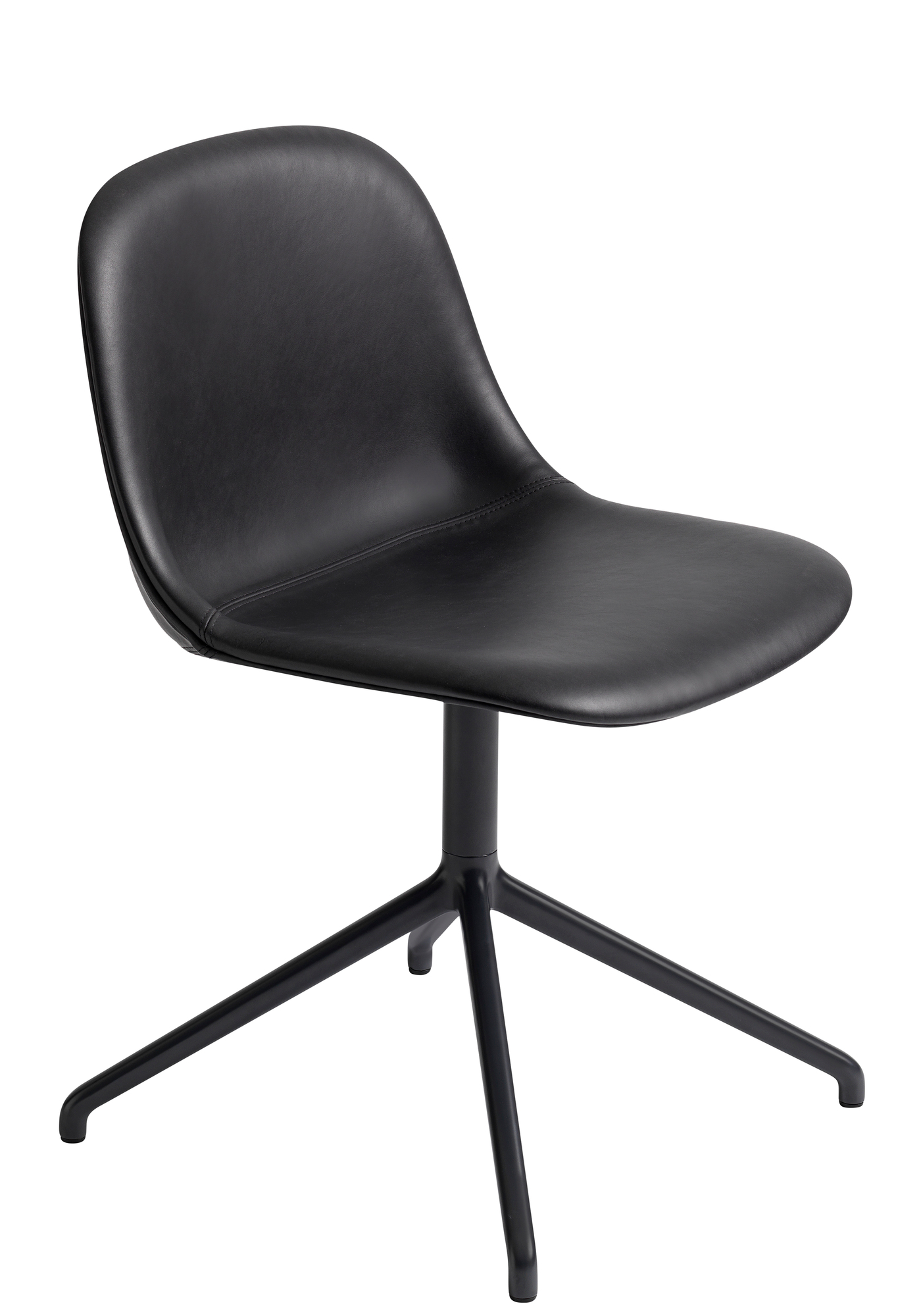 Schwarzer Fiber Side Chair von Muuto mit Drehfuß, moderner Designstuhl für Esszimmer und Büro.