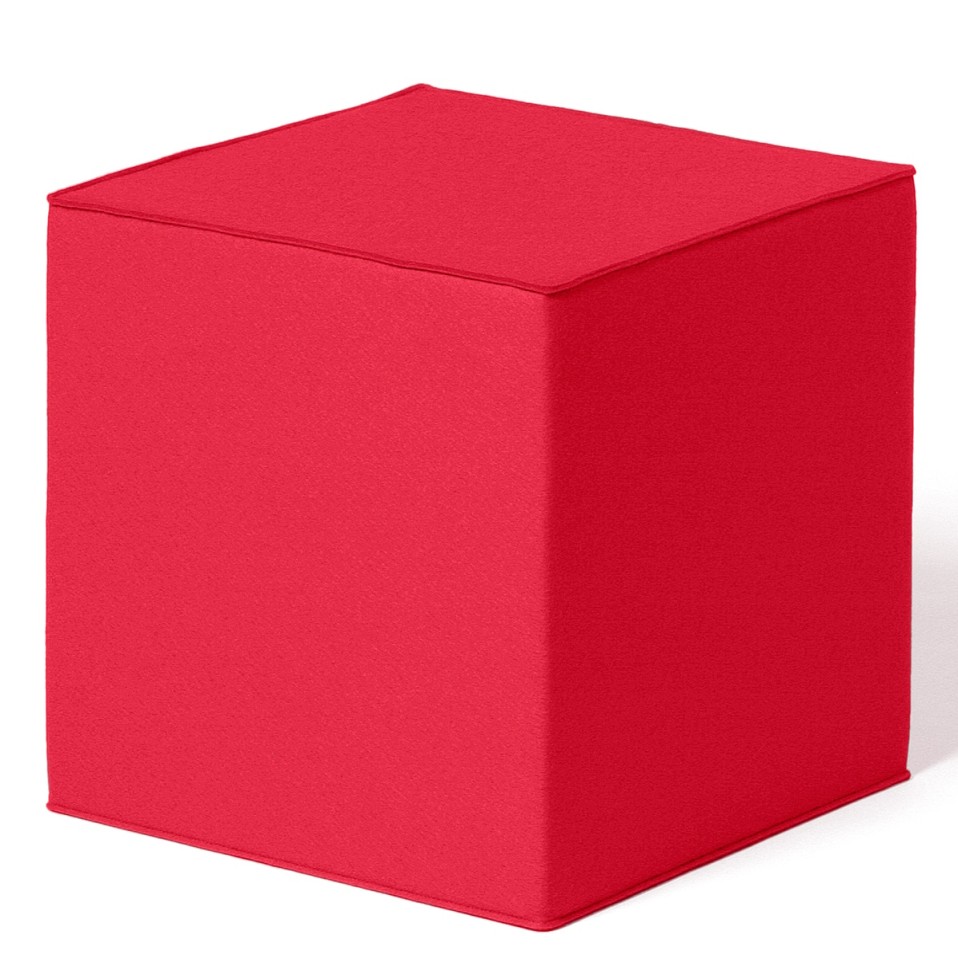 Roter Quart Sitzwürfel von HEY-SIGN by BWF Group, moderner Sitzhocker für Wohnzimmer und Büro.