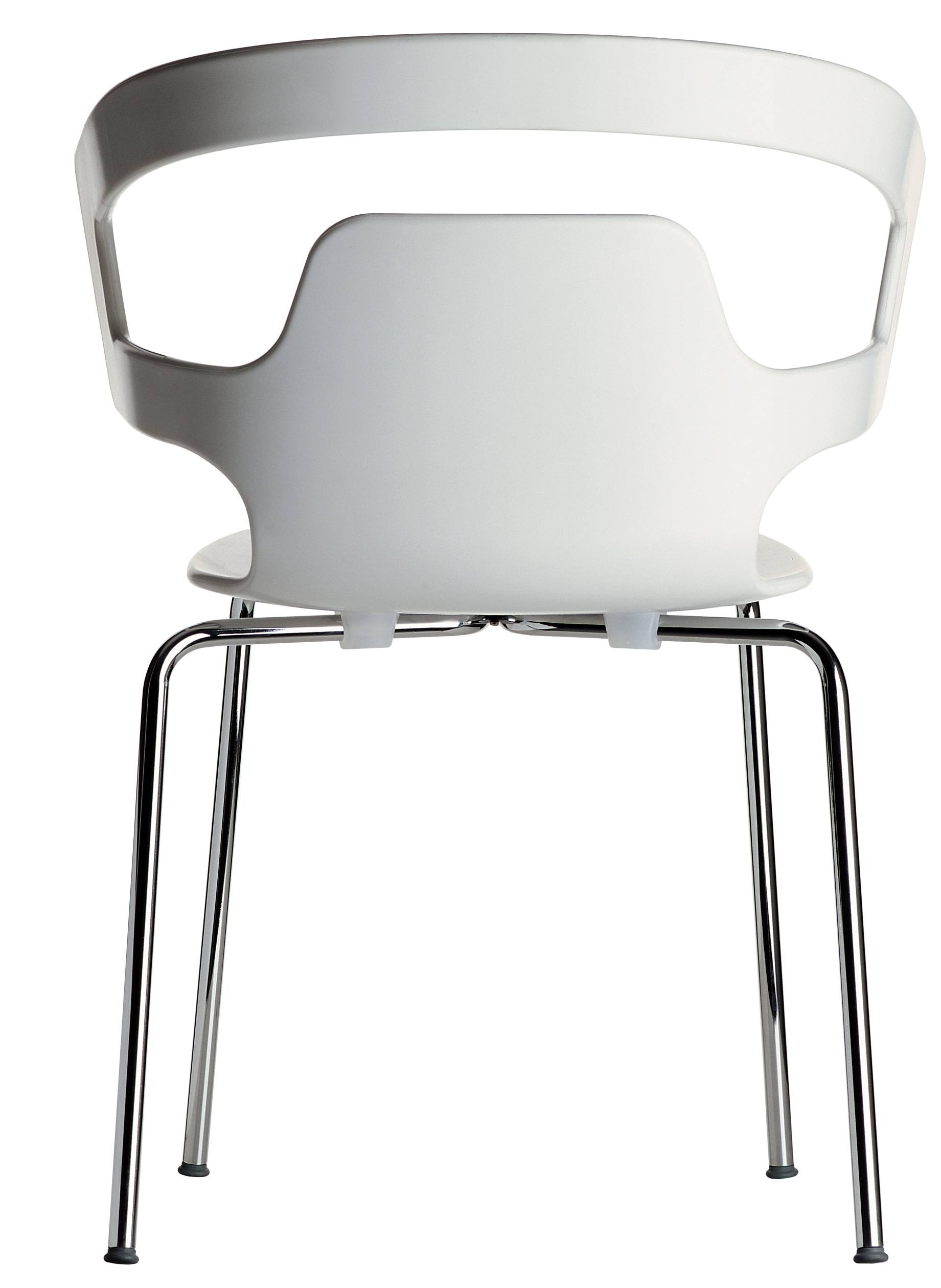 Rückansicht des weißen Segesta Chair 500 Stuhls mit verchromtem Metallgestell, ideal für moderne Büros und Wohnräume.