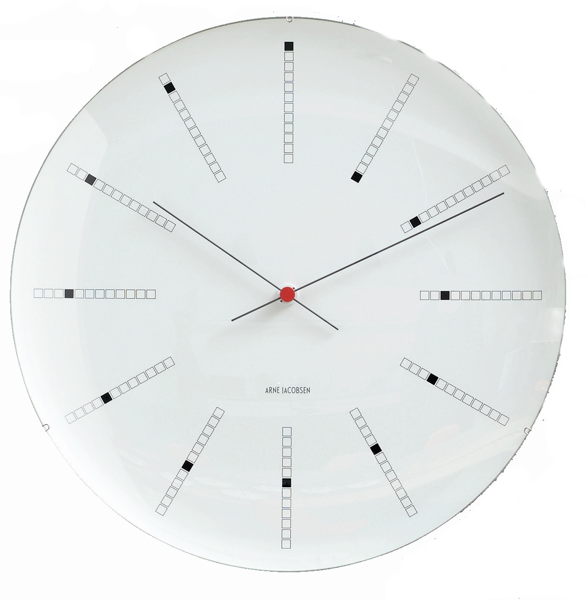 Weiße Bankers Wanduhr von Rosendahl Timepieces, 48 cm Durchmesser, modernes Design mit Strichindex.