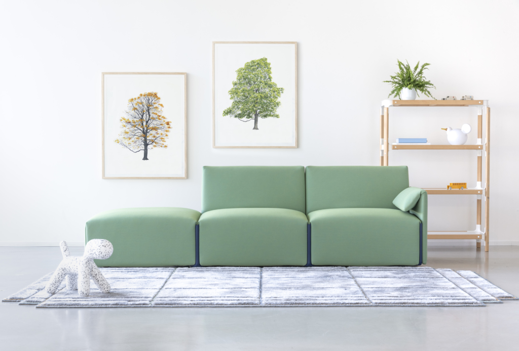 Grünes Magis Costume Modulsofa mit Armlehne links, Kvadrat Uniform Melange Stoff, modernes Wohnzimmerdesign.