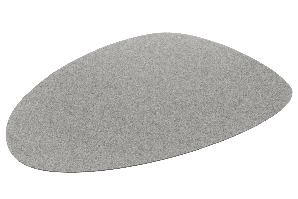Grauer, moderner Teppich Stone von HEY-SIGN aus Filz, ungewöhnliche Form, für Wohnzimmer und Schlafzimmer.