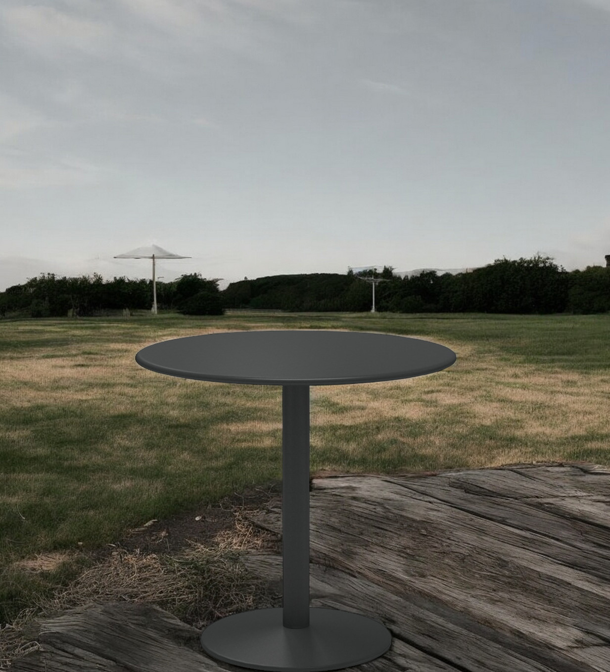 Grauer Thor Round Table Tisch von Emu, runder Gartentisch aus Metall für den Außenbereich.