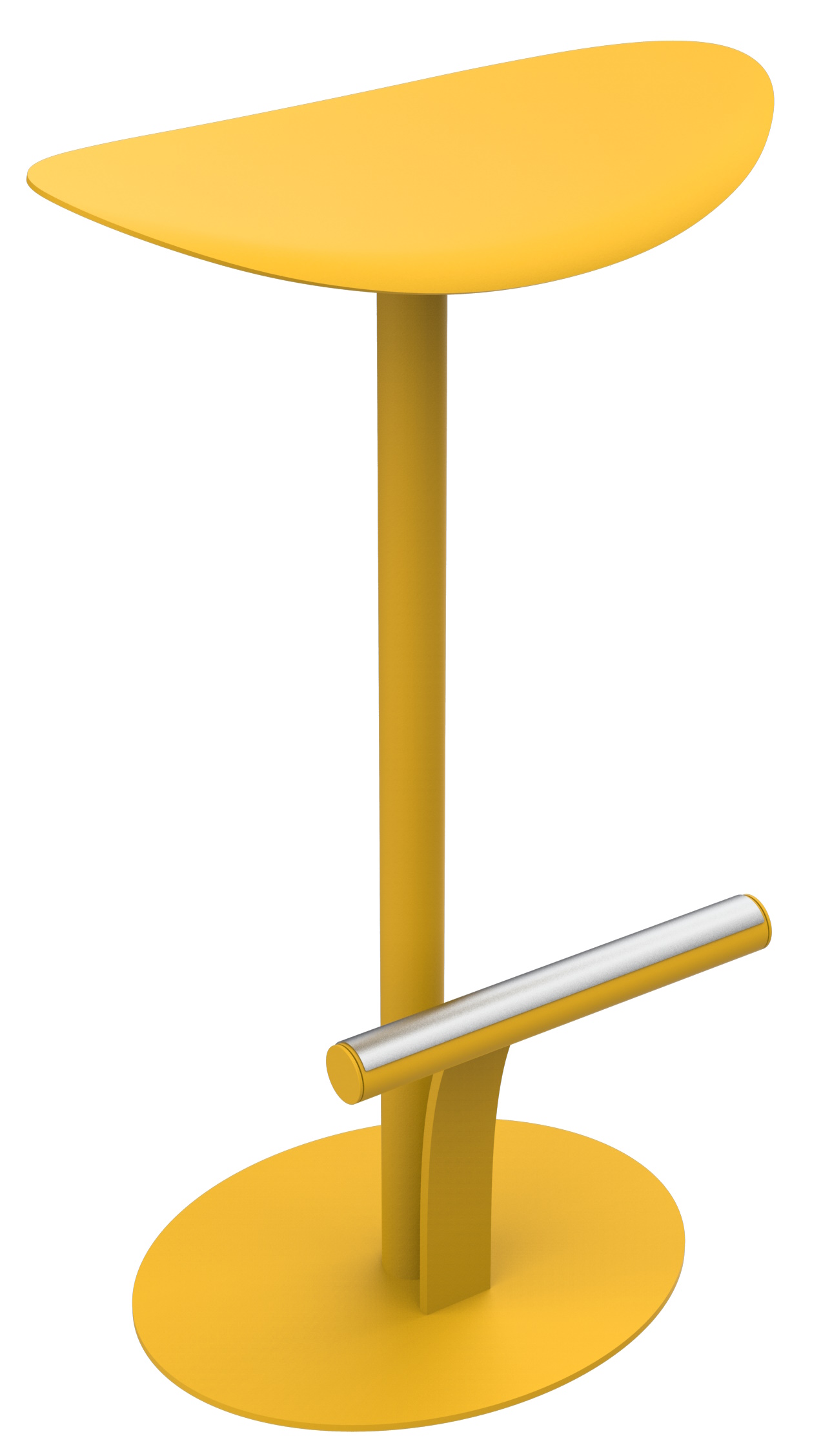Gelber Bolder Outdoor Hocker von Fermob mit Fußstütze und runder Sitzfläche, isoliert auf Weiß.
