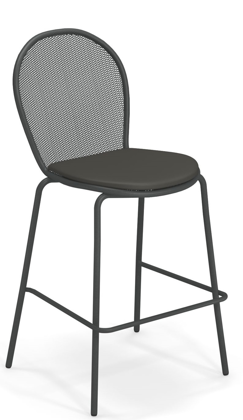 Ronda Barstool Barhocker von Emu, grau, mit Fußstütze und Sitzkissen für den Innen- und Außenbereich.