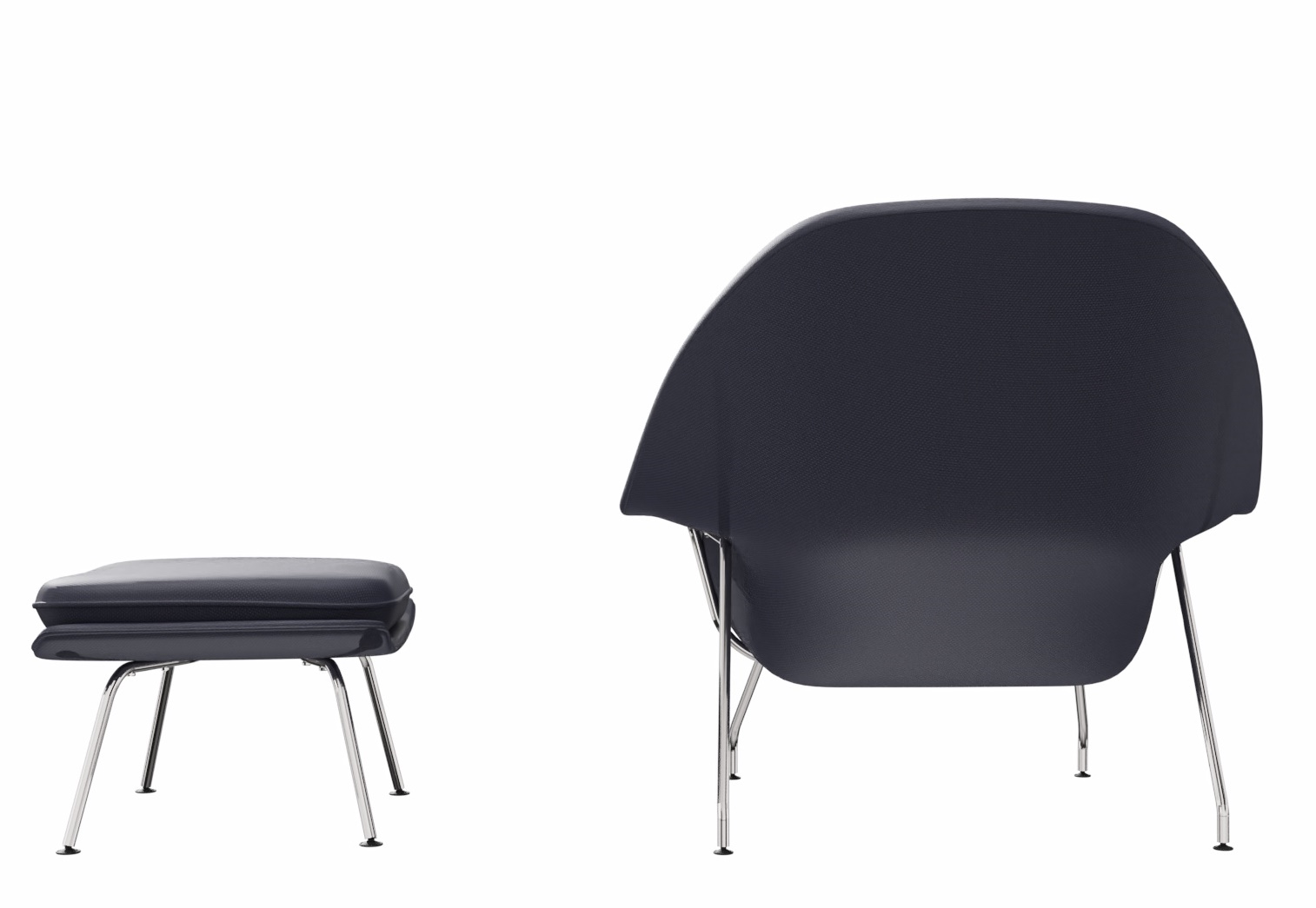 Dunkelgrauer Womb Chair Sessel mit Hocker von Knoll International, Rückansicht, Chromgestell.