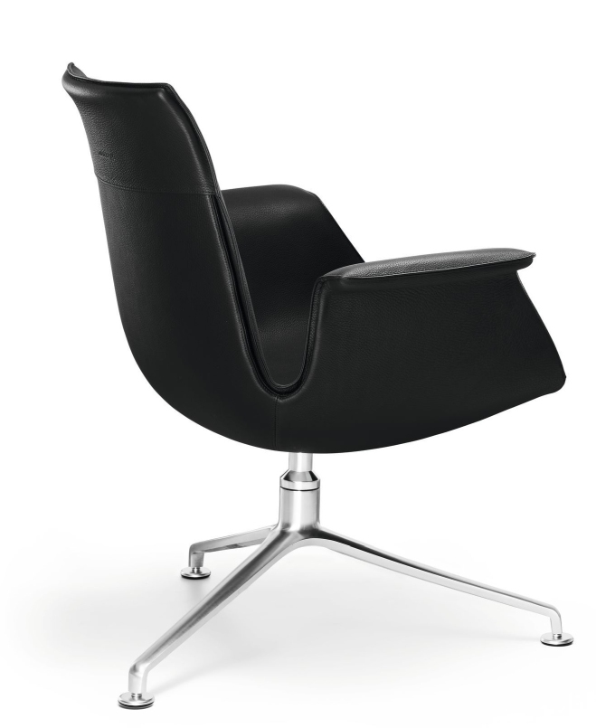 FK 6725-3G Sessel von Walter Knoll, schwarzes Leder, drehbarer Bürosessel mit Aluminiumfuß.
