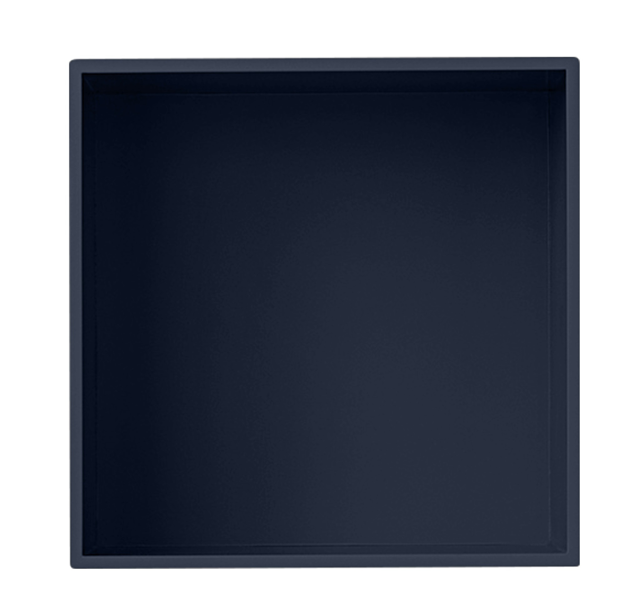 Muuto Mini Stacked Storage System 2.0: Dunkelblaues, quadratisches Regalmodul für flexible Wandgestaltung und moderne Aufbewahrung.