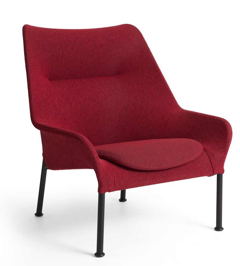 Roter 02 Lounge Chair Sessel von Hay mit schwarzen Beinen, moderner Stoff-Sessel für Wohnzimmer.