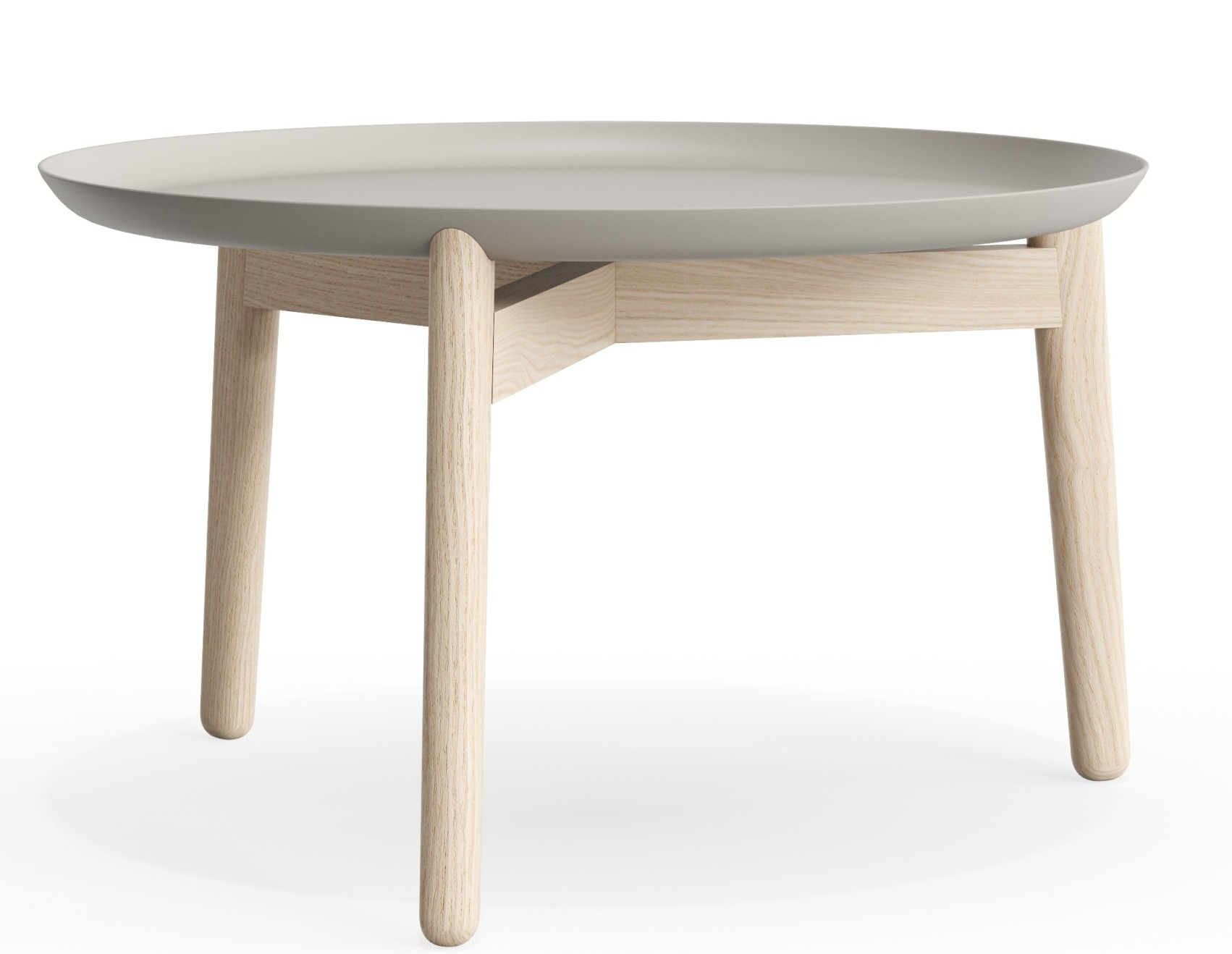 Plaisir 2 Beistelltisch von Zeitraum, Aluminium Tischplatte in Grau mit hellem Holzgestell, minimalistisches Design.