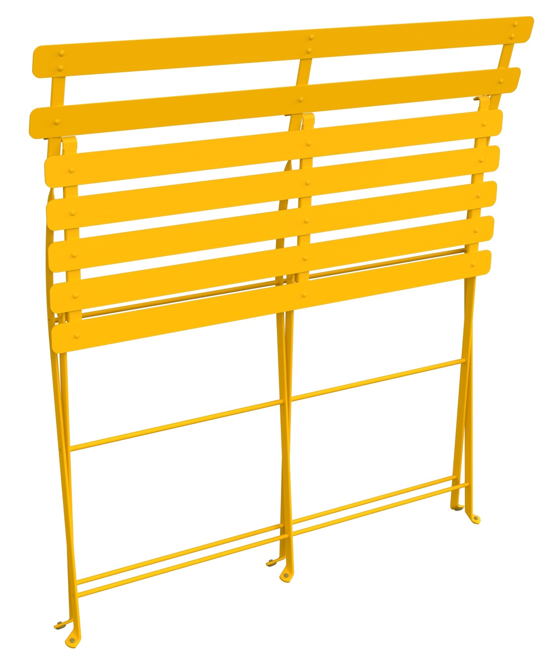 Gelbe Bistro Klappbank für zwei Personen von Fermob, ideal für den Garten oder Balkon.