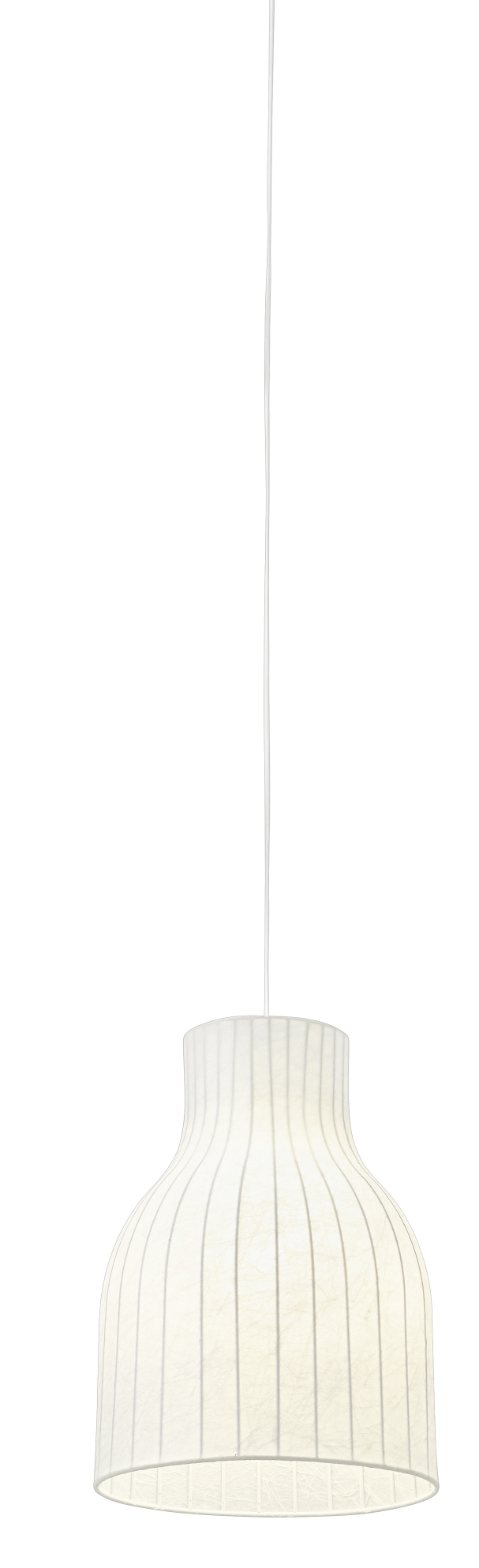 Weiße Muuto Strand Pendelleuchte mit geripptem Lampenschirm für moderne Innenbeleuchtung.