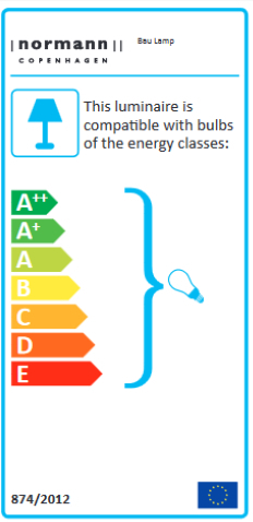 Energieeffizienzlabel der Normann Copenhagen Bau Lamp Pendelleuchte, kompatibel mit Leuchtmitteln der Energieklassen A++ bis E.
