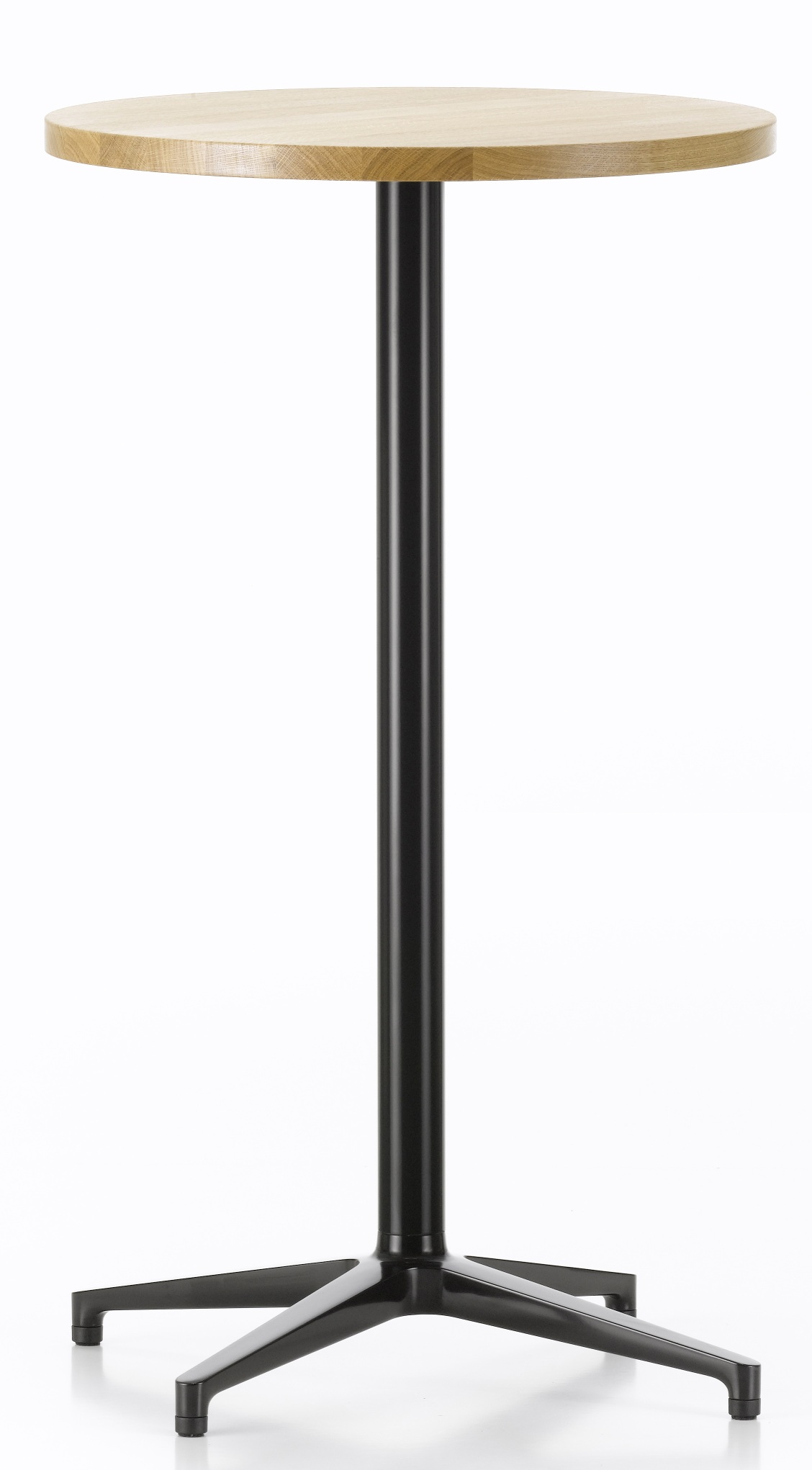 Vitra Bistro Table Stehtisch mit heller Tischplatte und schwarzem Fuß für den Innenbereich.