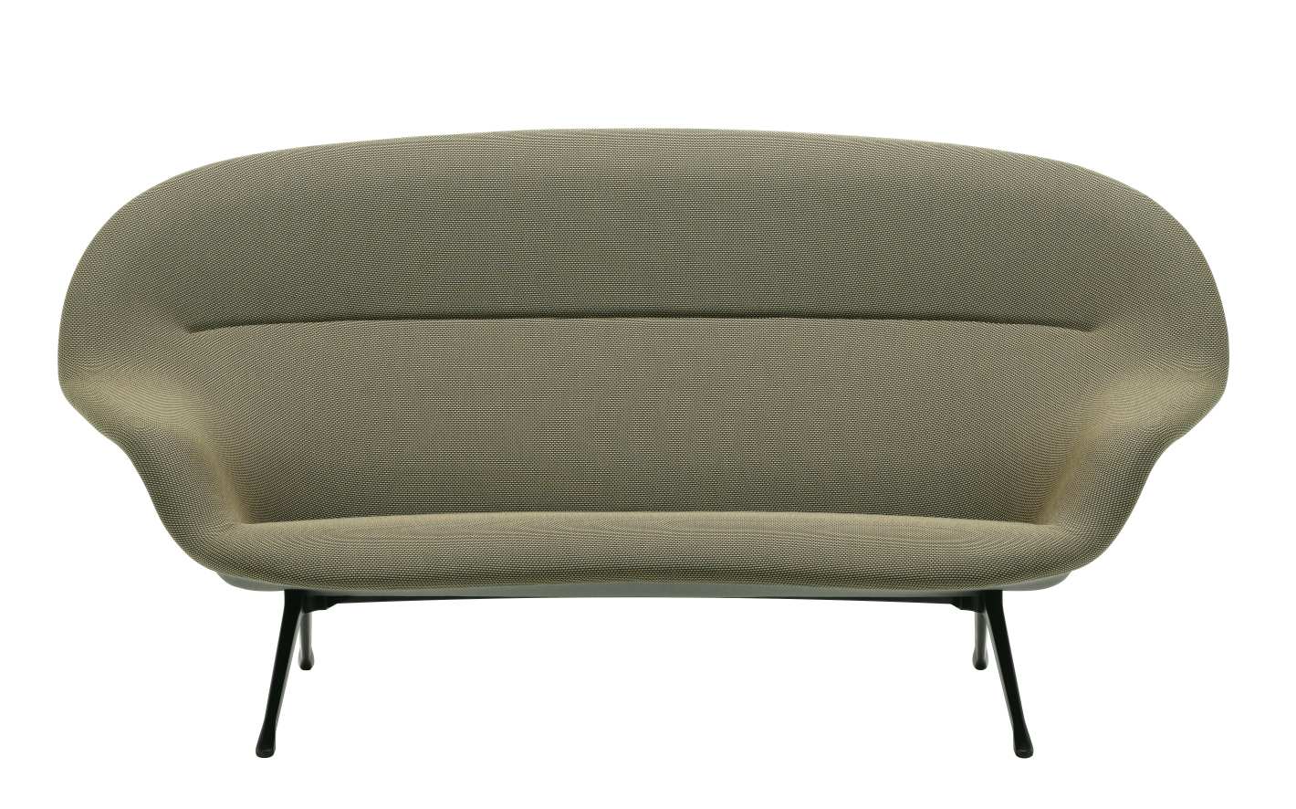 Vitra Abalon Sofa in Beige mit Textilbezug und schwarzen Füßen, Frontansicht.