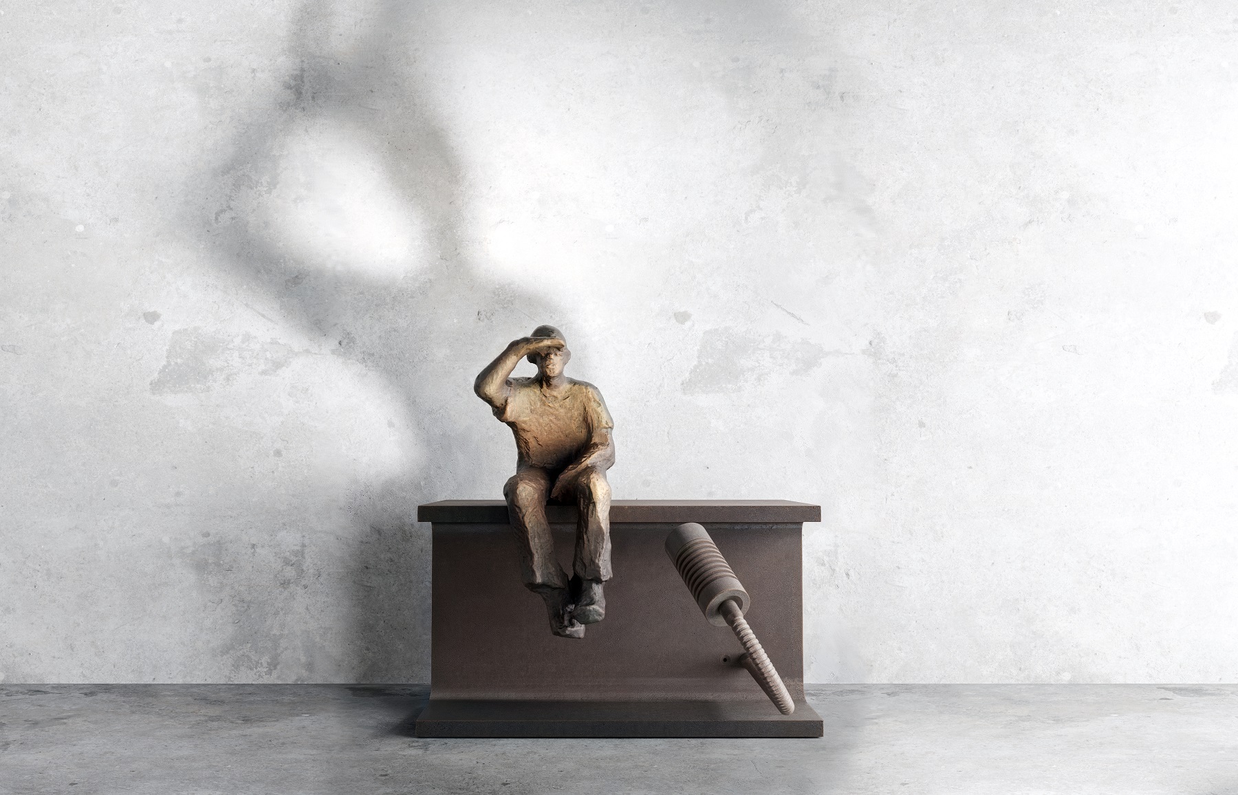 I See Table Lamp: Stele Tischleuchte mit bronzefarbener Arbeiter-Figur und Schraub-Design, moderne Innenbeleuchtung für Wohnzimmer.