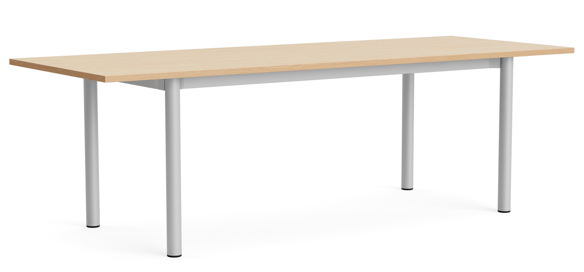 Annex Esstisch von Hay mit heller Tischplatte und silberfarbenen Beinen, modernes Design für Esszimmer.