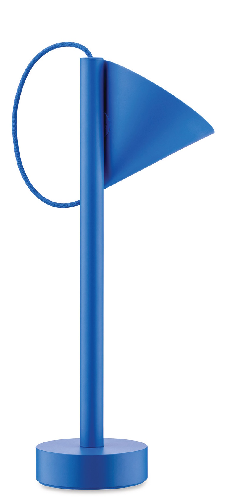 Blaue Tsumiki Akku Leuchte von Alessi: Tragbare Tischleuchte in Form einer stilisierten Flagge.
