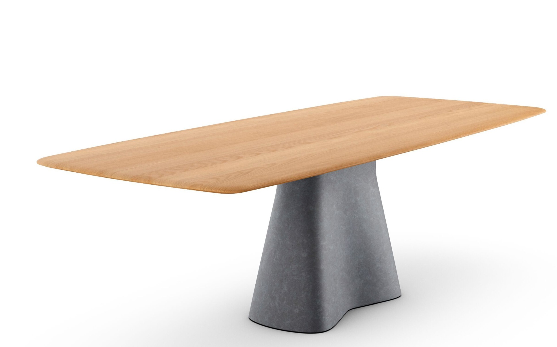 Temno Esstisch von Walter Knoll mit hellbrauner Tischplatte aus Holz und grauem Betongestell.