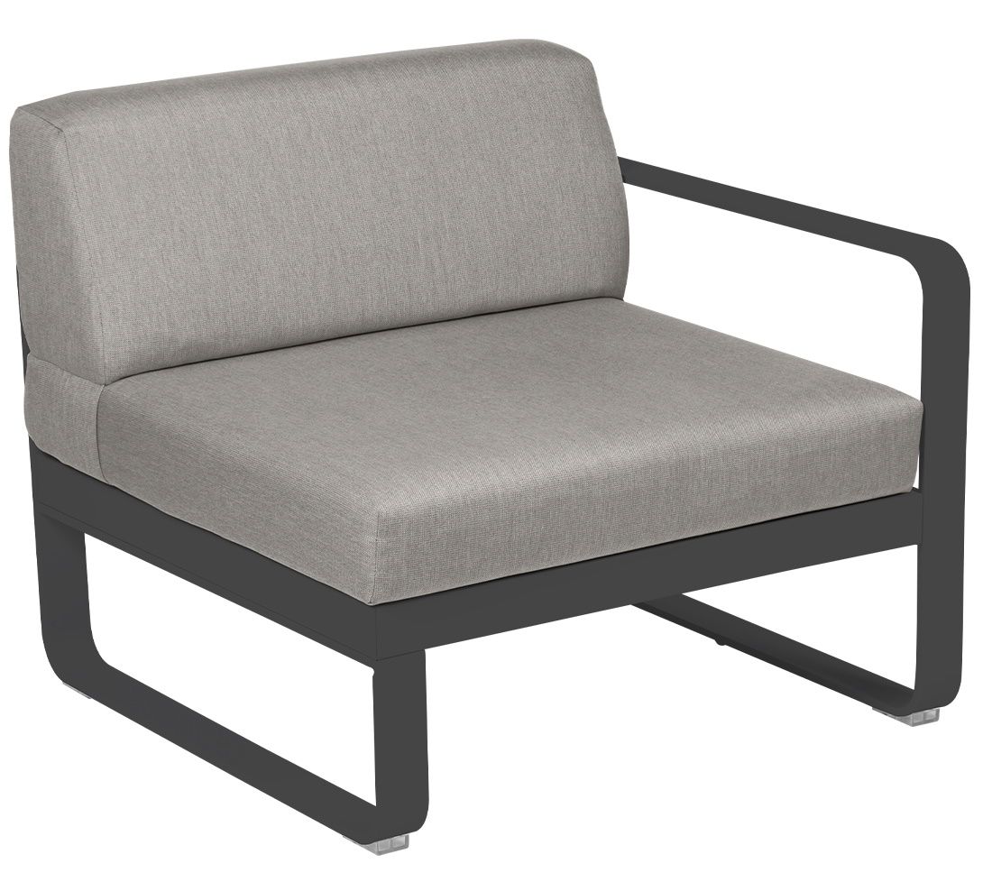 Bellevie Fermob Outdoor Sofa 1-Sitzer Modul rechts, grauer Lounge Sessel für Garten und Terrasse.