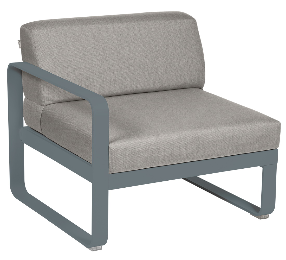 Bellevie 1-Sitzer Modul Outdoor Sofa von Fermob, graues Lounge Möbel mit Armlehne links, Gartenmöbel.