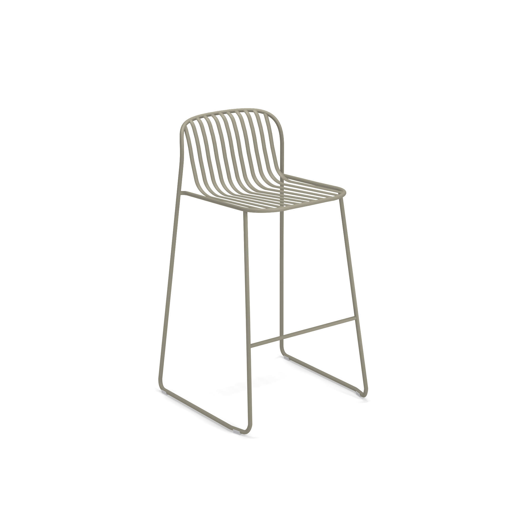 Riviera Barhocker von Emu, minimalistisches Design aus Metall in Taupe, für den Außenbereich.