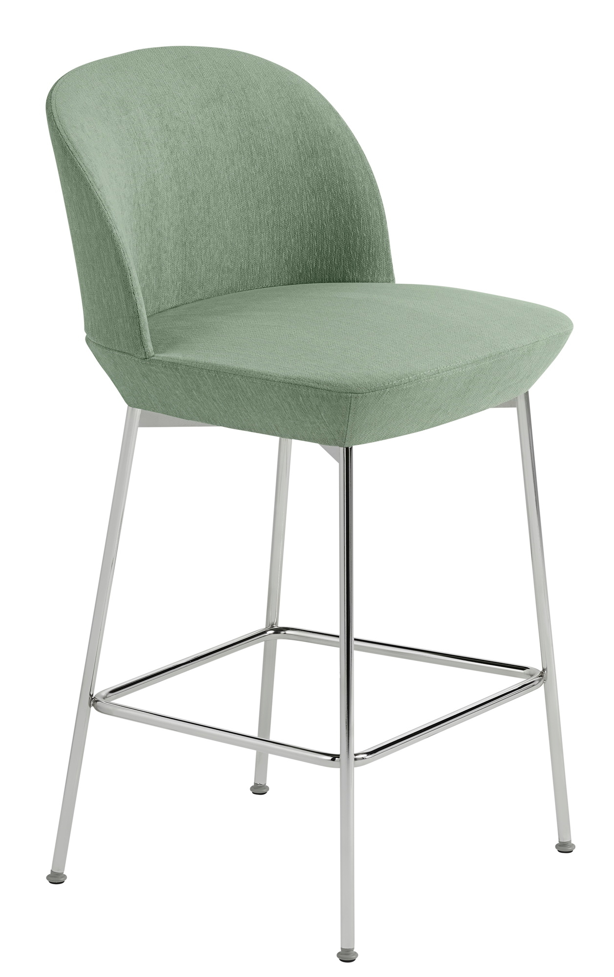 Oslo Barhocker von Muuto, H 65 cm, in Grün mit Chromgestell. Moderner Küchenhocker.