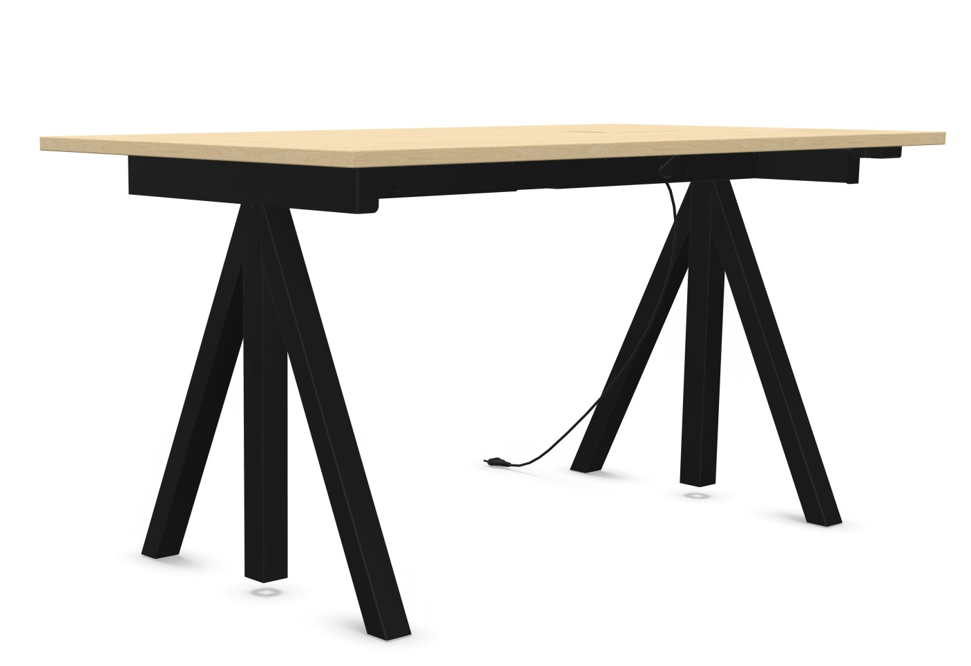 Wordesk Table Schreibtisch von String Furniture mit hellem Holz und schwarzem, modernem Dreibein-Gestell.