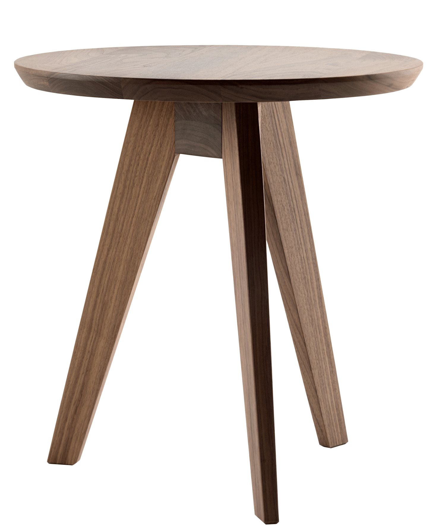 Cena Couchtisch Zeitraum aus Holz mit runder Tischplatte und drei Beinen.