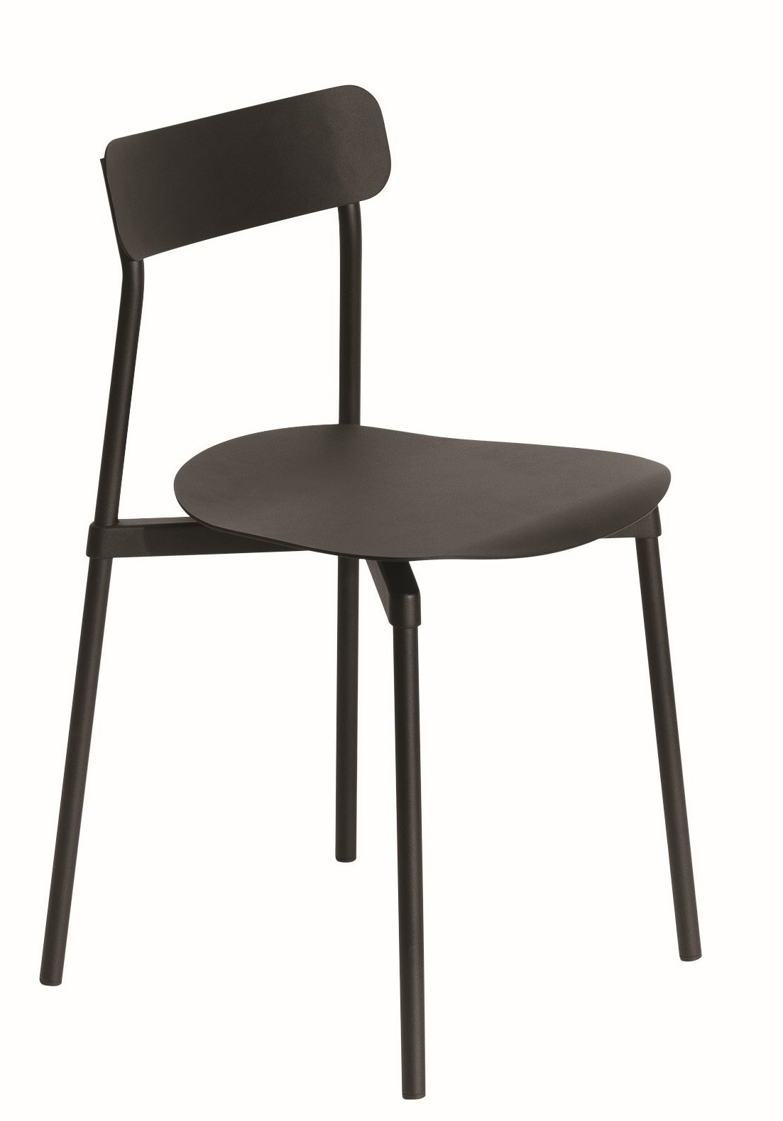 Dunkelgrauer Fromme Chair Stuhl von Petite Friture mit minimalistischem Design und filigranem Metallgestell.