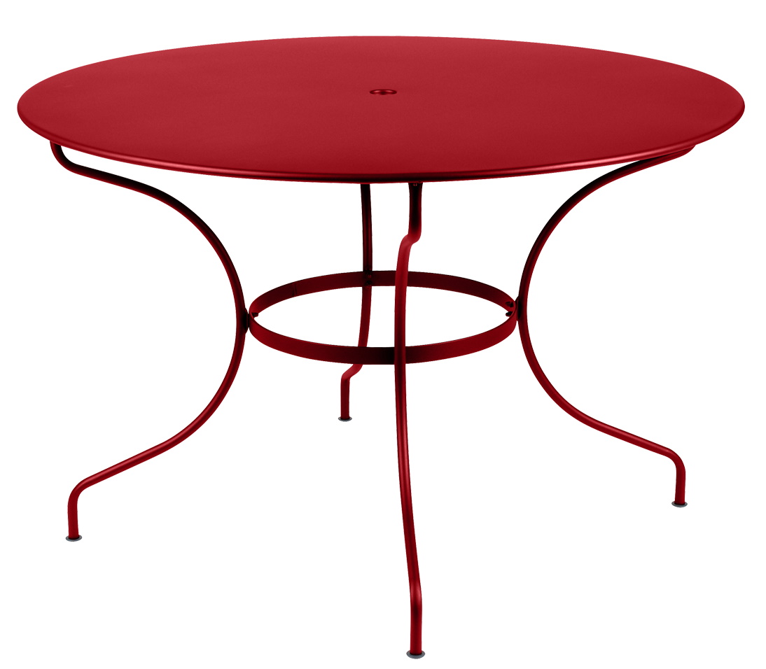 Roter Opéra+ Gartentisch von Fermob, runder Metalltisch für den Außenbereich, ideal für Terrasse und Garten.