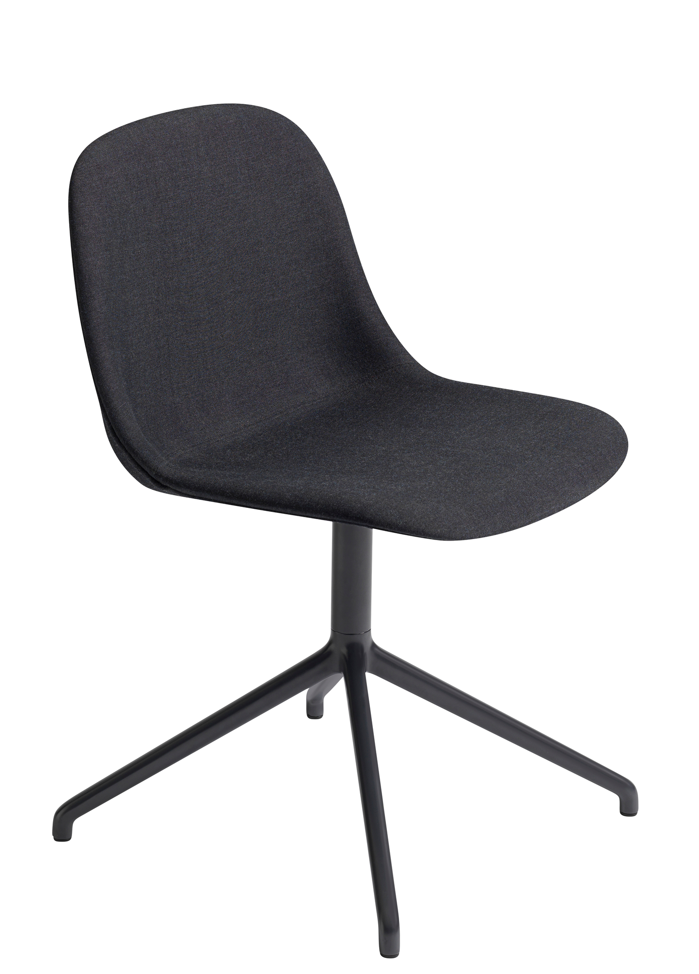 Muuto Fiber Side Chair mit Drehfuß, Stoffbezug in Anthrazit, moderner Bürostuhl und Designstuhl.