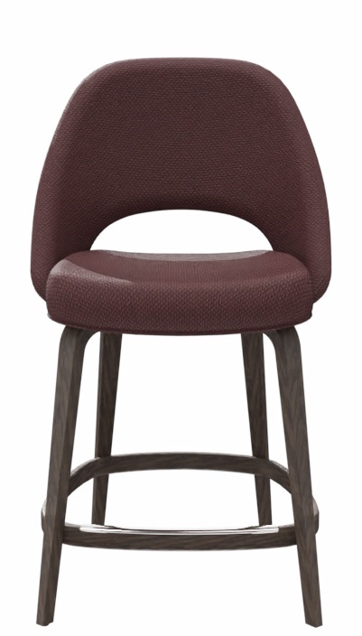 Saarinen Barstool Barhocker von Knoll International, Thekenhöhe 101,5 cm, mit braunem Bezug und Holzgestell.