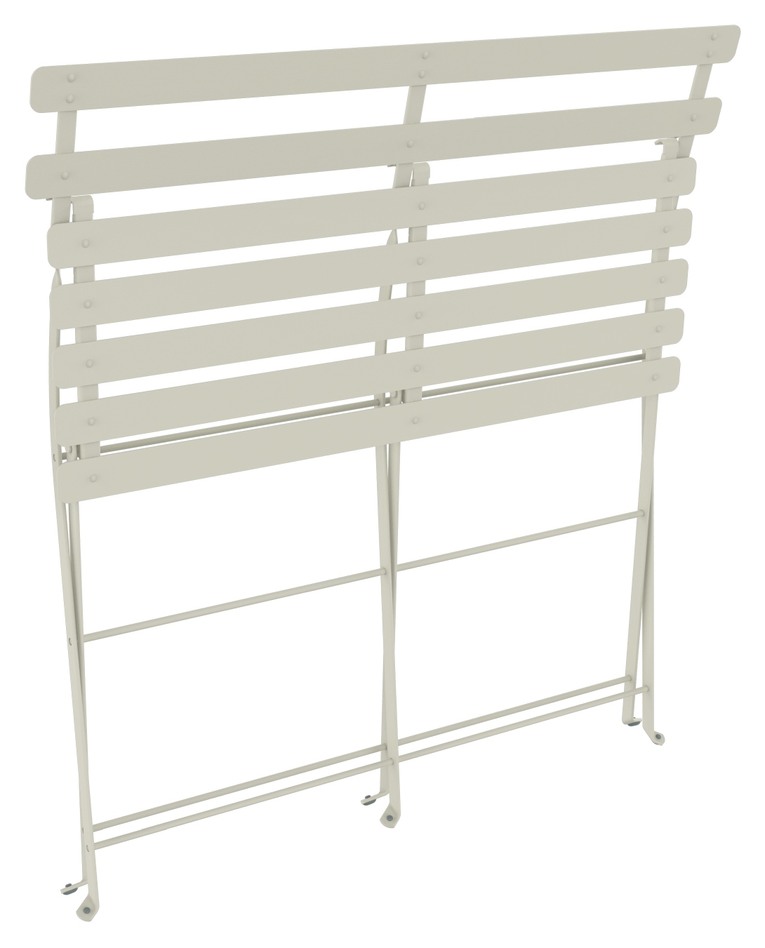 Fermob Bistro Klappbank für zwei Personen, beige, zusammengeklappt. Ideal für Balkon, Terrasse und Garten.
