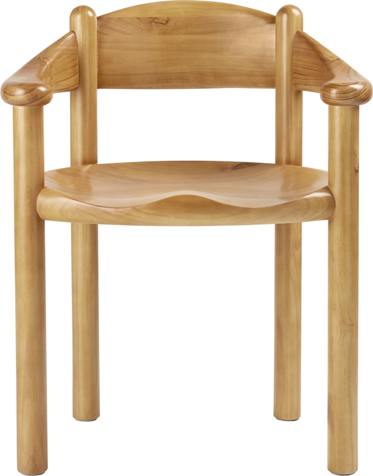 Daumiller Stuhl aus hellem Holz, ein moderner Esszimmerstuhl mit Armlehnen und runder Sitzfläche.