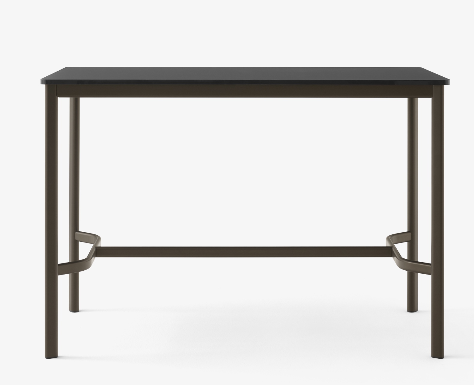 AndTradition Drip High Table: Moderner Stehtisch mit dunkler Tischplatte und braunem Metallgestell für Büro und Gastronomie.