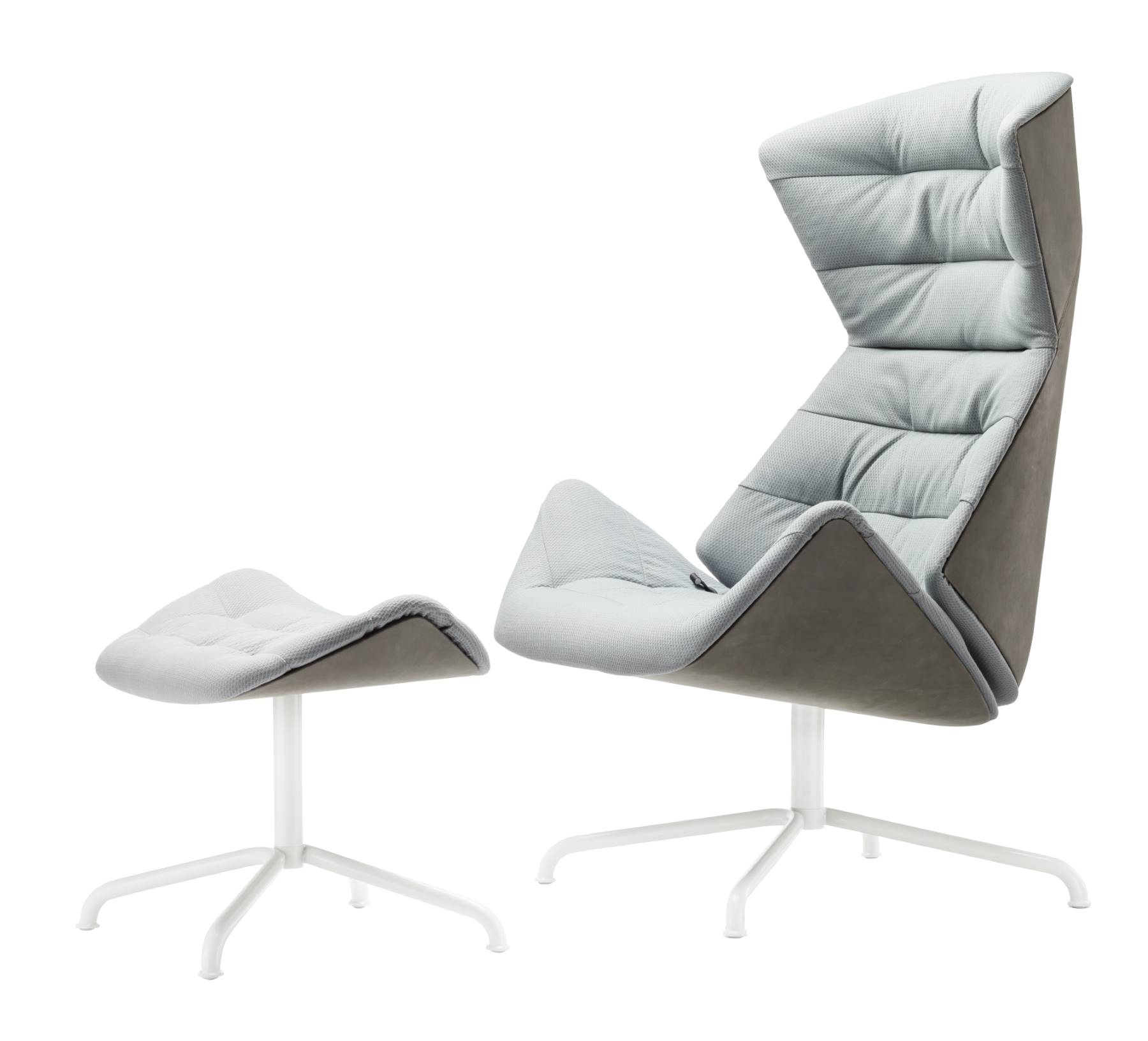 808 Lounge Sessel von Thonet mit Fußhocker, hellblau gepolstert, modernes Design.