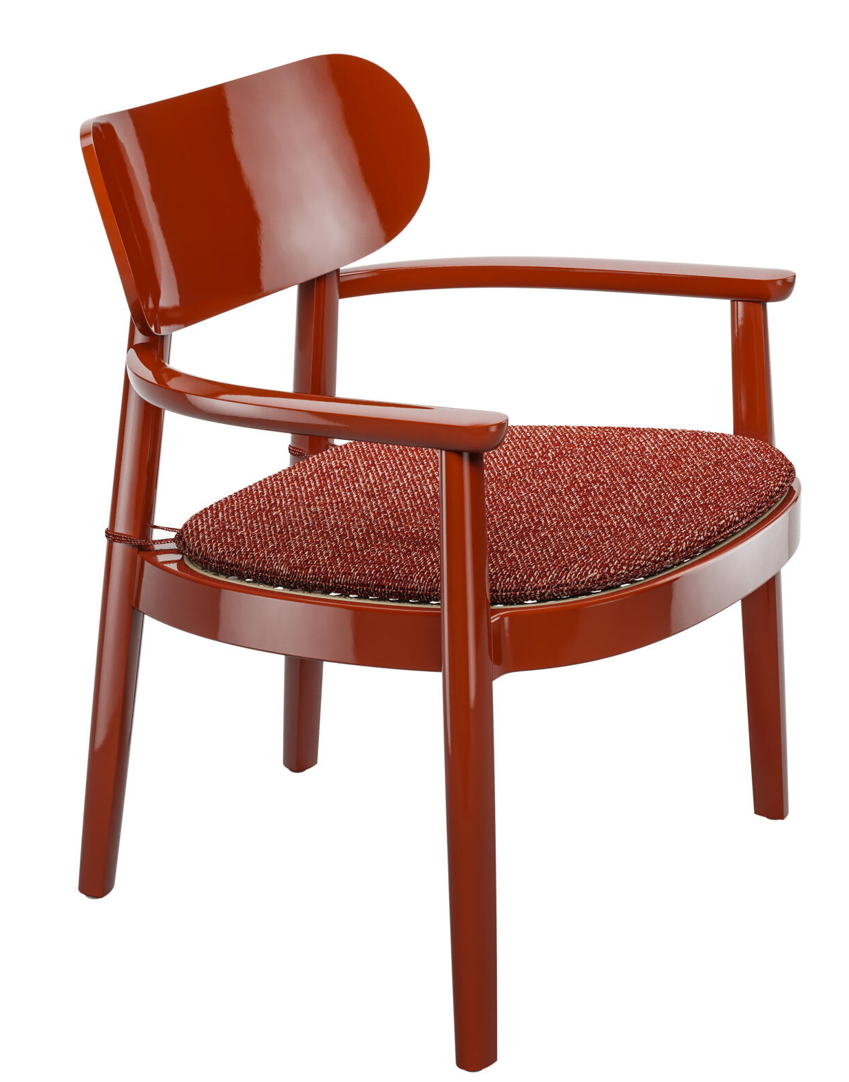 Polsterauflage für Thonet Holzstuhl, rotbrauner Sessel mit Armlehne und gepolsterter Sitzfläche für bequemes Sitzen.