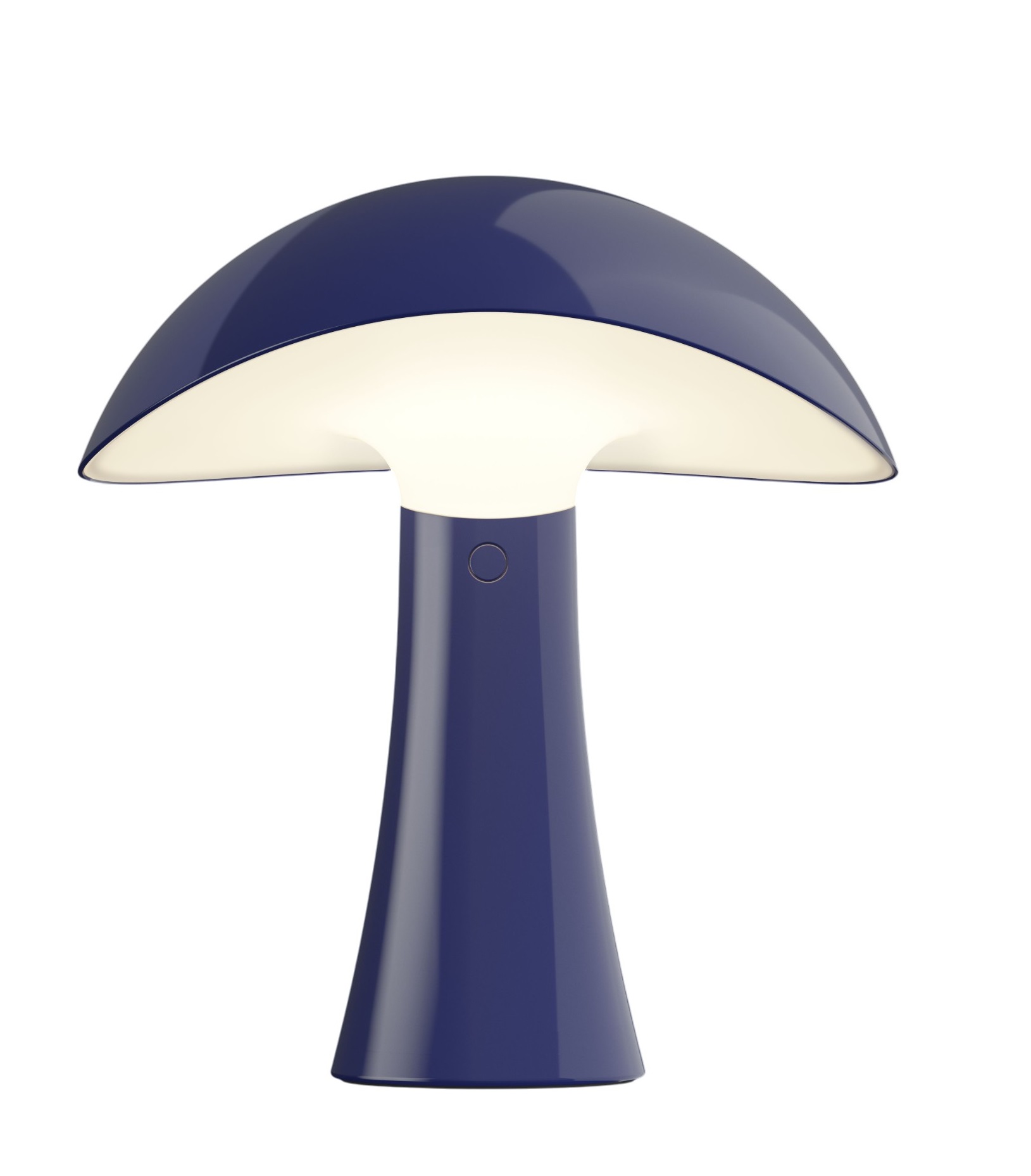 Rumee Akkuleuchte von Louis Poulsen, blaue Tischleuchte für Innen und Außen, pilzförmiges Design.