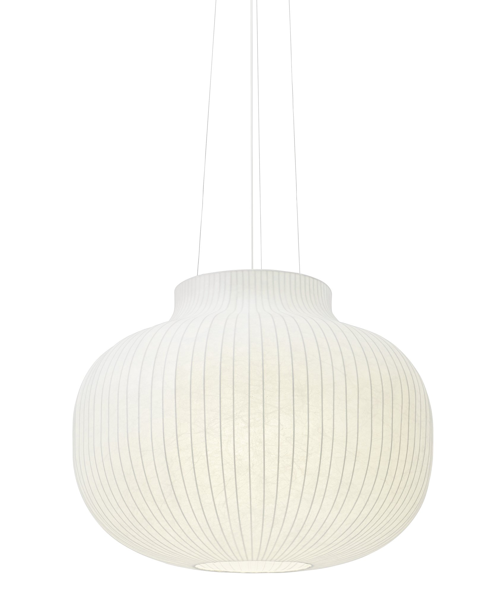 Weiße Muuto Strand Pendelleuchte mit gerippter Oberfläche und sanftem Lichtschein, Hängeleuchte für Wohnraum.