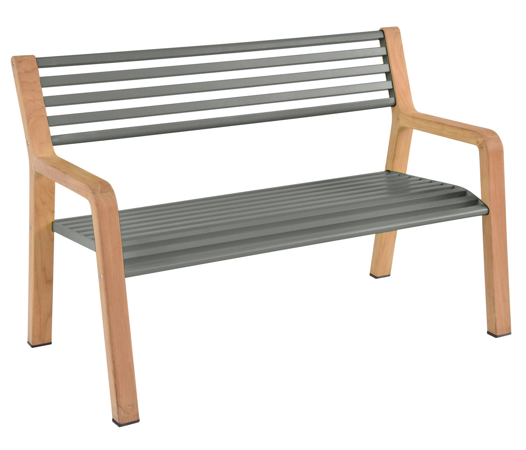 Somerset Bank Outdoor Fermob Gartenbank aus Holz und grauem Metall für den Außenbereich.