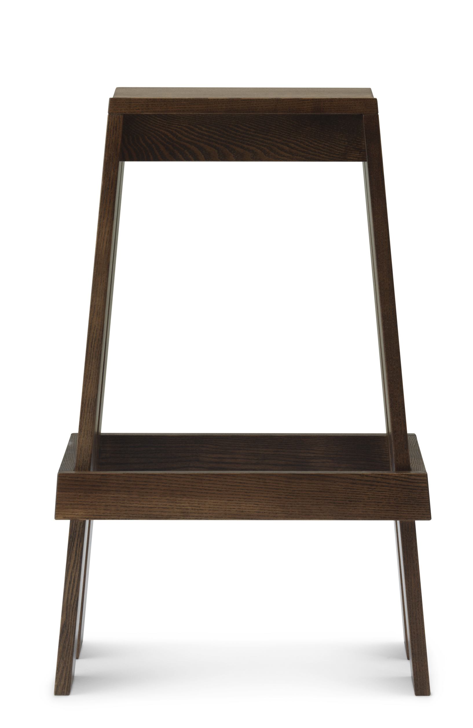Normann Copenhagen Let Barhocker aus dunklem Holz, Hocker mit Fußstütze, modernes Möbeldesign für Küche und Bar.