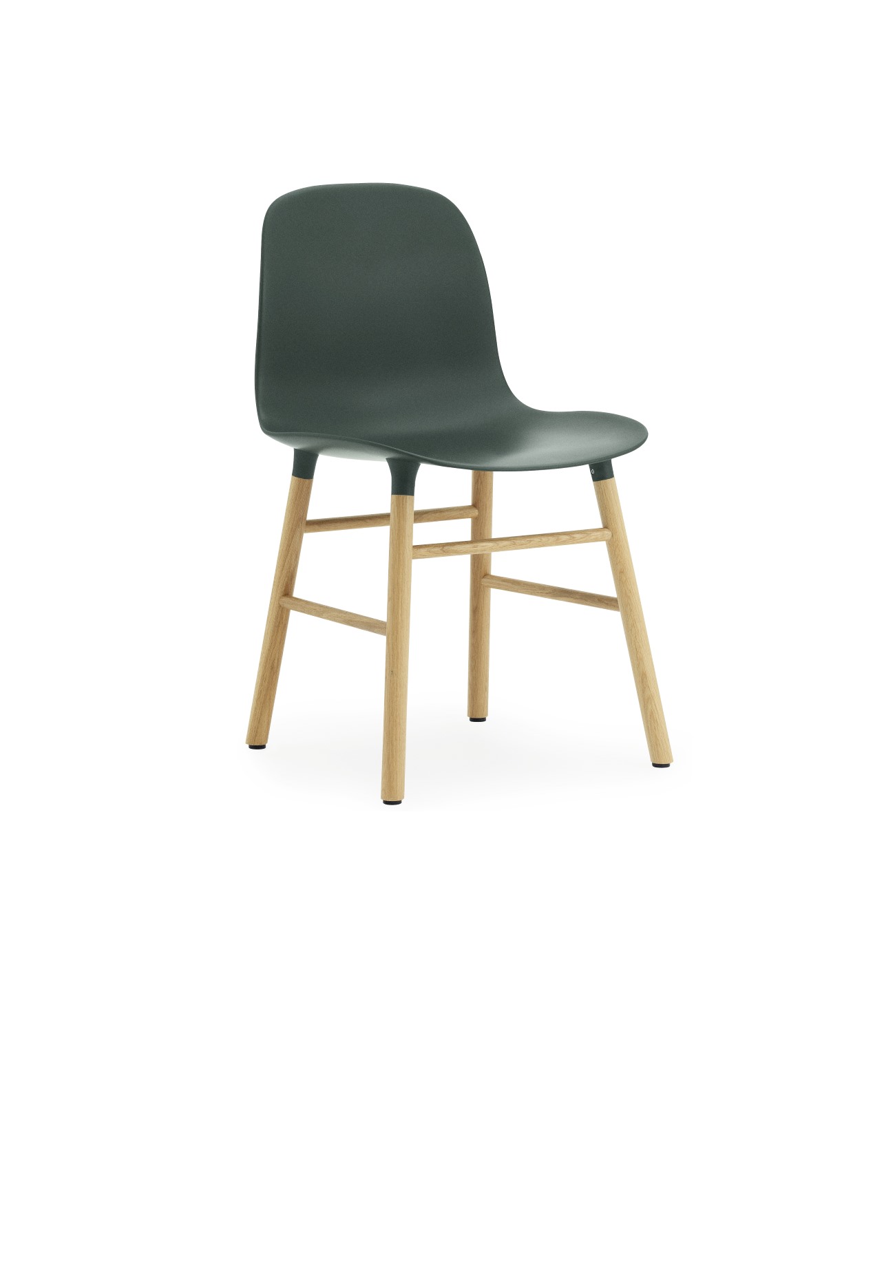 Normann Copenhagen Form Chair Stuhl in Dunkelgrün mit Holzbeinen, modernes Design für Esszimmer und Büro.